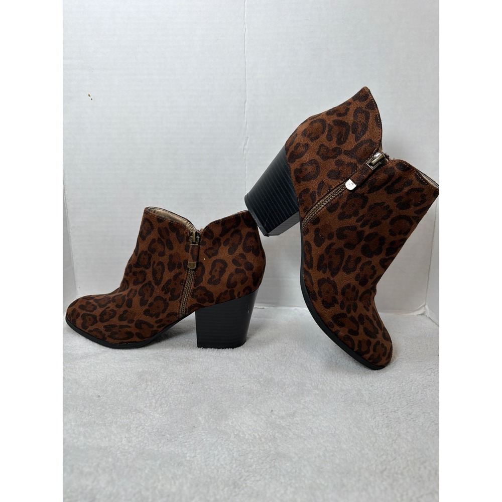 Style & Co Ankle Boots Womens 8.5M Brown Leopard Print Block Heel Bootie - Picture 4 of 8